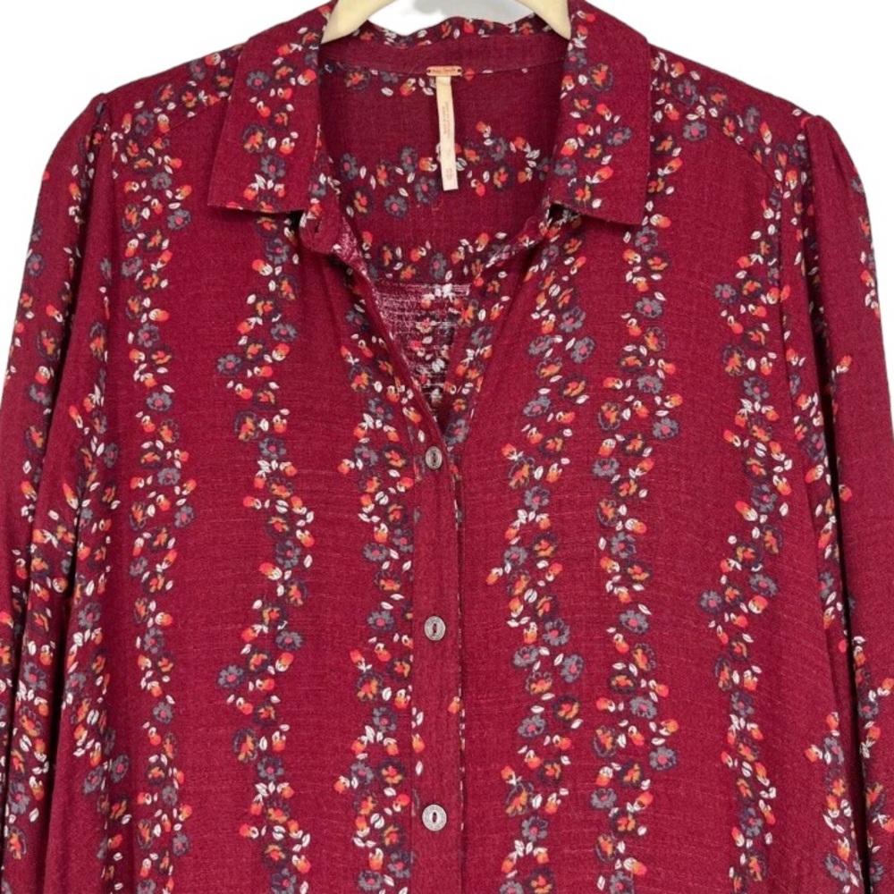 Free People burgundy floral long sleeve button down shirtdress with pockets, XS - Picture 10 of 14